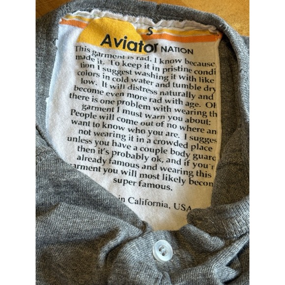 Aviator Nation Shirt Small Raglan Henley 3/4 Sleeve Aspen Made USA Rare - Picture 6 of 7